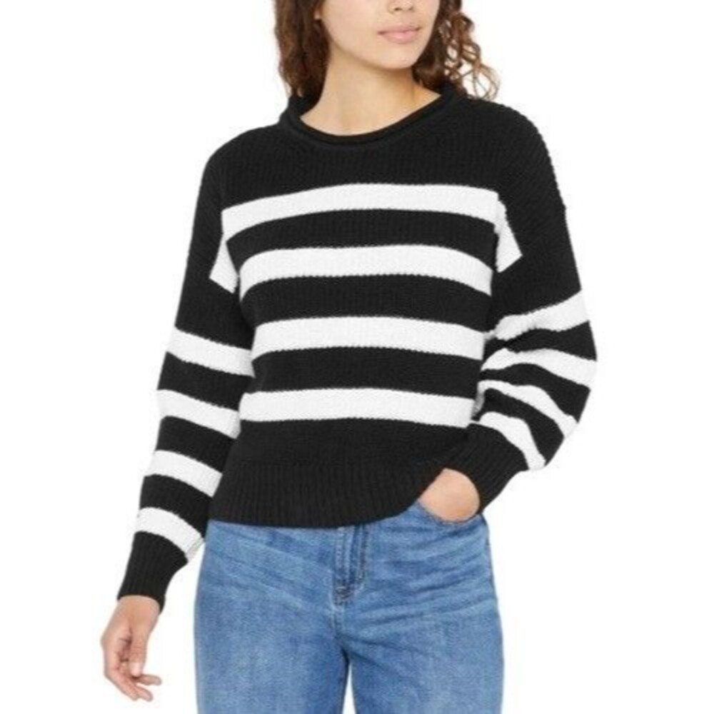 GAP Womens XXL Roll Neck Sweater Knit Striped Pullover Black & White NWT 2XL R